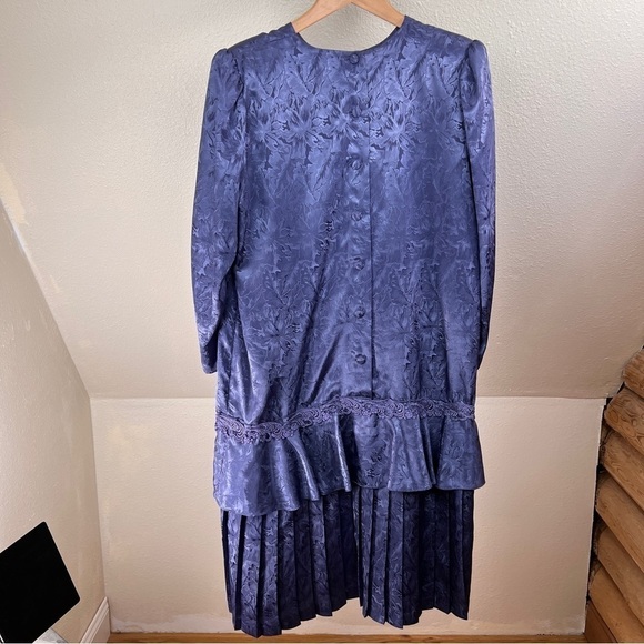 VINTAGE SAMANTHA BLACK Drop waist Dress. 80’s, 90’s. Size 14. Blue polyester - Picture 2 of 9